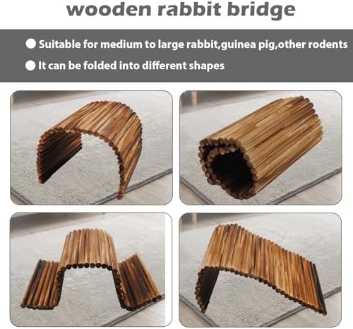 kathson Wooden Rabbit Hideout with Tunnel,Extra Large Bunny Bridge Guinea Pig Wood Ladder Flexible Hamster Ramp Small Animal Climbing Toys for Ferret Hedgehog Chinchillas and Other Rodents