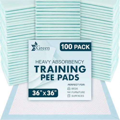 GREEN LIFESTYLE Underpads - Pet Training Pads for Dogs, Cats, Bunny, Chucks Pads for Adults, for use as Incontinence Bed Pads, Seniors Bed Pad (Pack of 100 - 36x36)