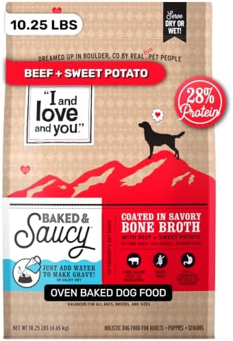 I AND LOVE AND YOU Baked and Saucy Dry Dog Food - Beef + Sweet Potato - Prebiotic + Probiotic, Real Meat, Grain Free, No Fillers, 10.25lb Bag
