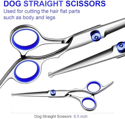 Dog Grooming Scissors Kit, Premium Stainless Steel Dog Shears with Curved Shears, Sharp Durable for Dogs Cats+Blue 3 Piece