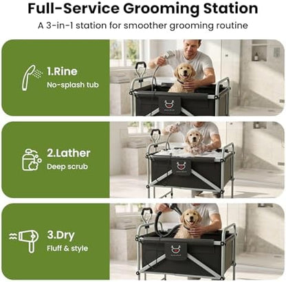 Foldable Dog Bath Cart for Dirty Outdoor Dogs,Adjustable Height pet Bath Cart for Small and Medium Dogs(5-55 lbs) and Cats,Four-Wheel Bathing Cart with Brake,No Need to Carry Your Muddy Pup Home