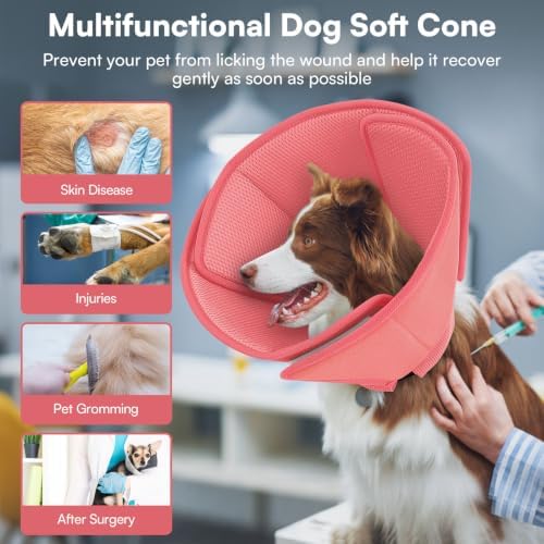 Queenmore Soft Dog Cone Collar, Adjustable Comfy Dog Cone After Surgery