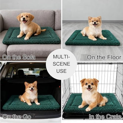 Dog Bed Mat - Dog Crate Pad - Reversible Mat for Pet Comfort - Soft Bed Crate Pads for All Seasons - Durable, Machine Washable Mat for Crates, Travel, and Home (Dark Green, 24" L*18" W*1.5" Th)