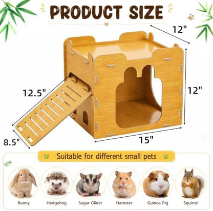 Large Bunny Castle Hideout with Ramp, Sturdy Rabbit Play House Indoor, Detachable Bunnies Habitats with Window, Ventilated Small Pet Climbing Tower for Guinea Pig Chinchilla Hedgehog Hamsters