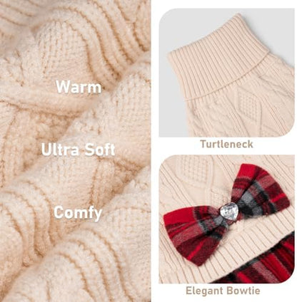 KYEESE Dog Sweater Dress for Small Dogs Turtleneck Thick Knit Pullover