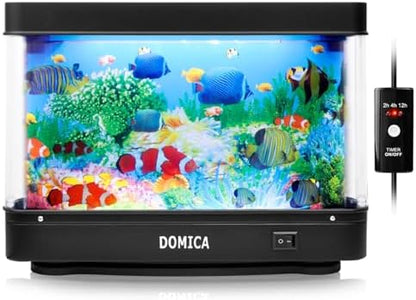 Fake Fish Tank with Moving Fish, Decorative Aquarium Lamp (Auto 2/4/12H Shutdown Timer), Artificial Tropical Marine Tank, LED Mood Light Office Table Light, Fun Gifts