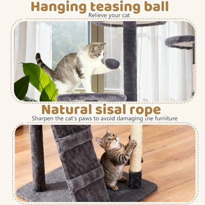 BestOffice 70 Inch Cat Tree, Multi-Level Cat Tower with Condo, Perches, Sisal Scratching Posts, Climbing Ladder,Indoor Activity Center Play House for Kittens & Adult Cats, Light Gray