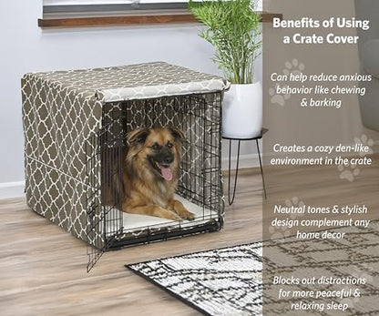 Midwest Homes for Pets Dog Crate Cover with Teflon Fabric Protector, Poly-Cotton Privacy Kennel Cover Fits Most 36-Inch Crates, Brown Designer Print, Washable, Reduces Barking