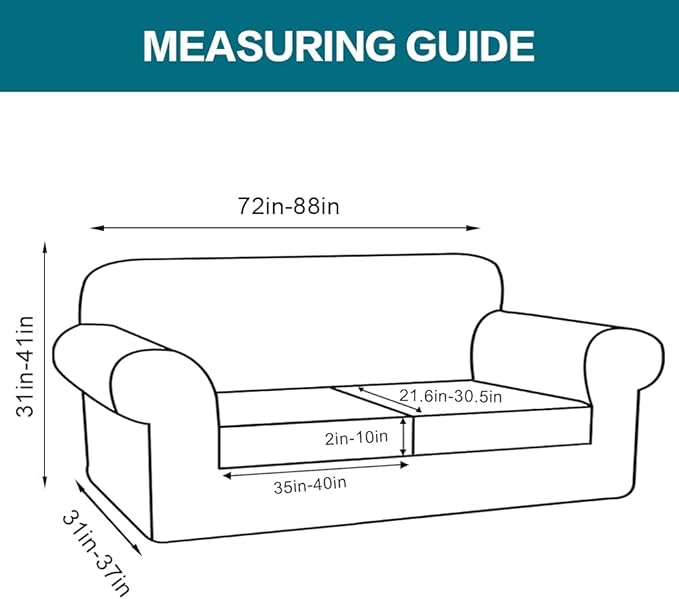 Turquoize 3 Piece Sofa Covers for 2 Cushion Couch Sofa Slipcover Soft Couch Cover for Dogs-Washable Sofa Furniture Covers with 2 Individual Cushion Covers, Feature Fabric (2 Cushion Sofa, Rust)
