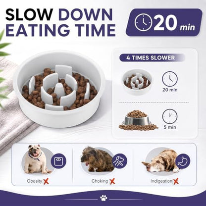 XIAZ Elevated Dog Bowls Large Breed Raised Dogs Bowl Stand Large/Medium Sized Dog Slow Feeder Dogs Bowls Food Water Stands 5 Heights Adjustable 9/11/12/14in Pet Feeder Dish Station