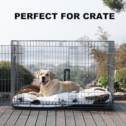 Bedfolks Plush Waterproof Dog Crate Bed, Faux Fur Kennel Pad for Extra Large Dogs, Removable Washable Cover, 41"x27", Cow Print