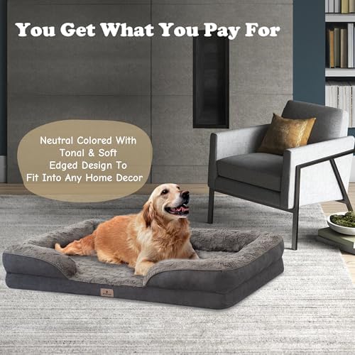 XXL Orthopedic Dog Beds Large Sized Dog - Washable Large Dog Cat Bed Waterproof, Comfort Dogs Couch Sofa with Washable Removable Cover, Pet Bed with Nonskid Bottom, 53'', Dark Grey