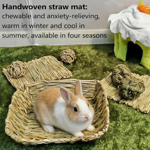 Hamiledyi Rabbit Grass Bed Natural Handmade Hay Mat Chew Balls for Drawf Rabbit Bunny Chinchilla Guinea Pig Ferret Hedgehog Rat