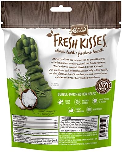 Merrick Fresh Kisses Natural Dental Chews Infused With Coconut And Botanical Oils For Tiny Dogs 5-15 Lbs - 20 ct. Bag