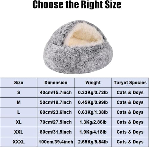 Keep Warm Lapcatz Nest Bed, Cat Bed Round Fluffy Hooded Cat Bed Cave, Anti-Slip Bottom and Machine Washable,Removable Washable Round Beds for Small Medium Pets (Coffee,Medium)