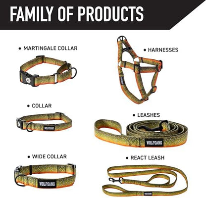 Wolfgang Man & Beast Premium USA Webbing Martingale Dog Collar, BrookTrout Print, Large (1 Inch x 18-22 Inch)