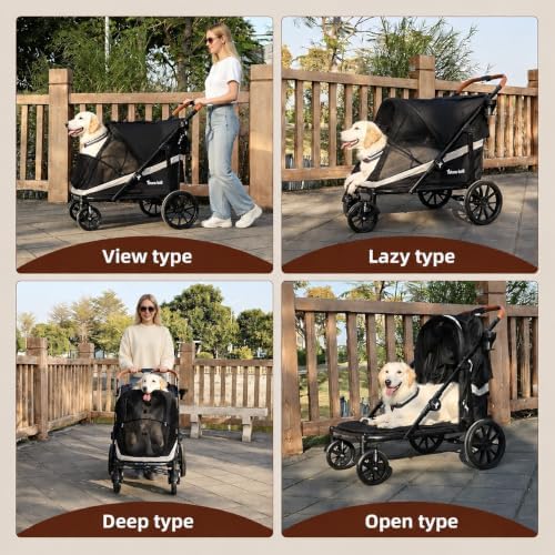Dog Stroller for Large Dogs One-Click Folding 4 Wheel Foldable Dog Stroller for 2 Dogs with Storage Pocket Suitable for Pets Up to 80LBS (Black, Large)