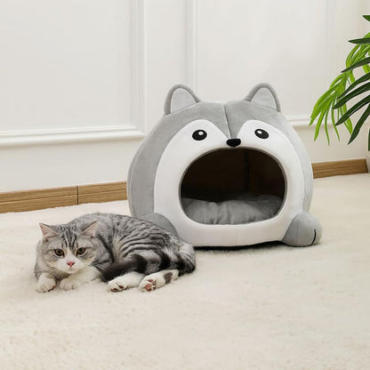 Pawversa Cute Cat Bed for Indoor Cats, Soft Cozy Cat Cave Bed, Dog House Cats Tent Breathable & Washable, Soft Warm Pet House Cat Bed, Pet Nest for Small Medium Large Cats and Dogs, Grey (Medium)