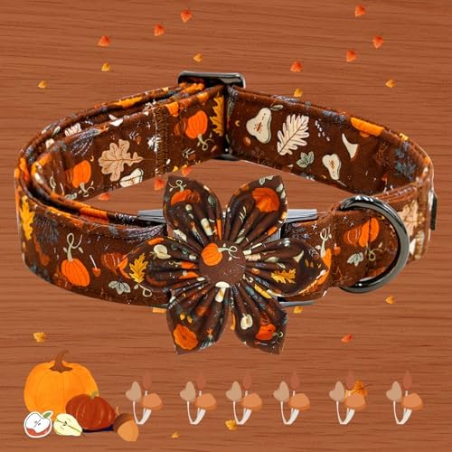 Elegant little tail Fall Dog Collar, Halloween Pet Collars with Bow Cute Pumpkin Print Puppy Collar Female or Male Cotton Adjustable Collars for Small Medium Large Dogs