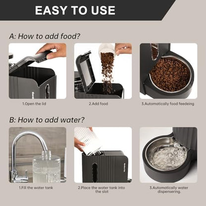Gardner Pet Gravity Automatic 2-in-1 Pet Feeder, 0.8 Gallons*2 Cat Feeder and Water Dispenser Set, 100% BPA-Free and Stainless Steel Water Bowl for Dogs, Cats, Rabbits, Puppies (Black)