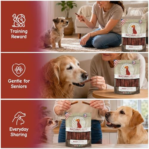 Loving Pets Natural Value Beef Sticks - Soft Jerky Dog Treats for Large & Small Breeds - Healthy Gluten, Wheat, Soy & Grain Free Pet Treats for Dogs