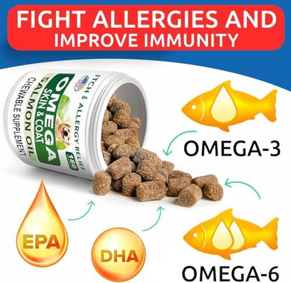 Omega 3 for Dogs - Fish Oil for Skin & Coat Health, Itch & Allergy Support