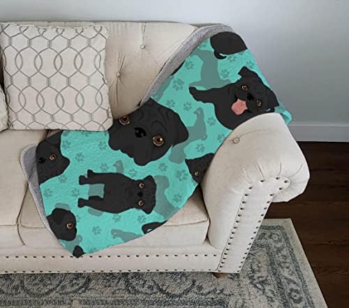 Caroline's Treasures MLM1005LQB Black Pug Quilted Blanket 50x60 Artwork Pattern Quilted Throw Blanket for Bed, Couch, Sofa, Soft and Lightweight