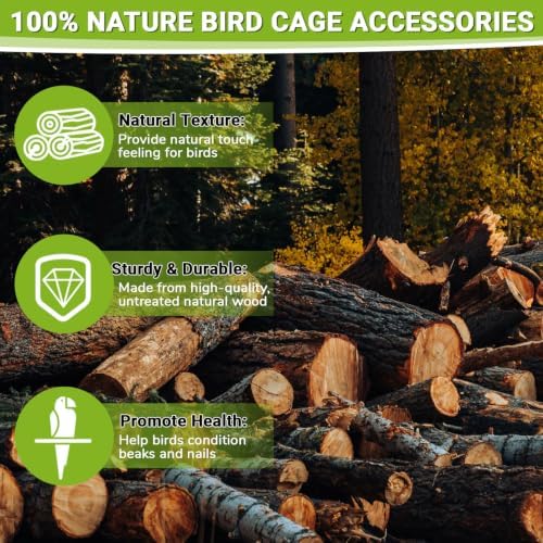 8 Pack Natural Wood Bird Perches for Cage, Wooden Parrot Perch