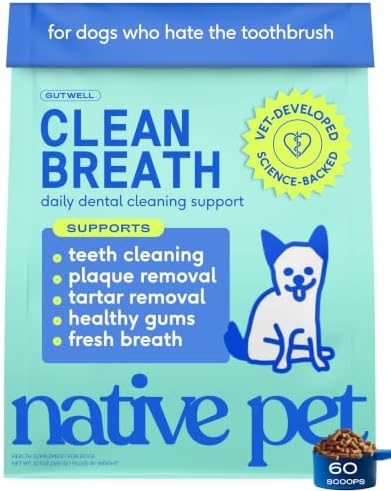 Native Pet Clean Breath Dog Dental Care - Teeth Cleaning for Fresh Breath, Clean Teeth & Healthy Gums - Tartar and Plaque Remover - Dog Breath Freshener - 60 Scoops