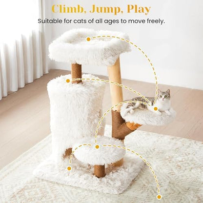 35" Multi-Level Cat Tree with Durable Sisal-Wrapped Posts, Dual Enclosed Condos, Cushioned Perches, and Removable Plush Cover,White