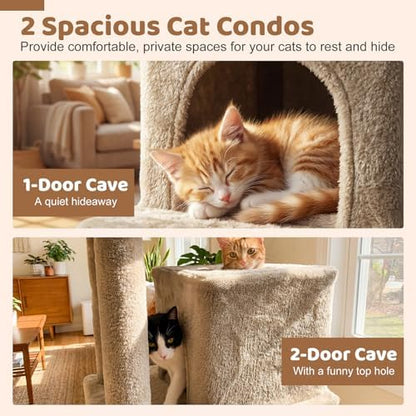 DORTALA 57" Tall Cat Tree, Multi-Level Cat Tower with 2 Large Condos, Sisal Scratching Posts, Top Perch, Hammock, Pet Play House Climbing Furniture for Indoor Adult Cats & Kittens (Coffee)