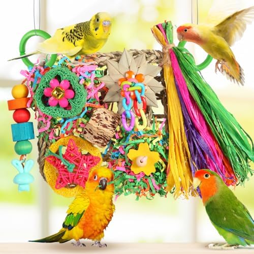 Bird Toys, Parakeet Toys Bird Foraging Toys Grass Mat Climbing Wall for Parakeet,Parrot,Cockatiel,Conure,Lovebird,Budgie Cage Small to Medium Birds (Warm Sun)