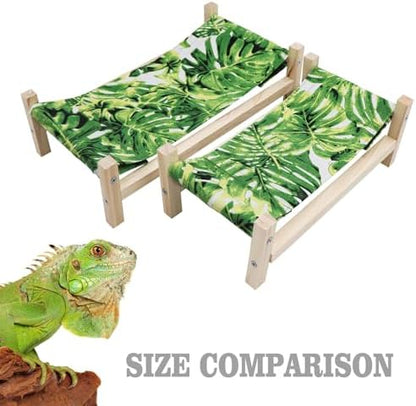 Bearded Dragon Bed, Wooden Reptile Sleeping Hammock, Bearded Dragon Tank Accessories, Habitat Accessories for Leopard Gecko Snake Lizard or Other Small Animal (Green 1, Large)