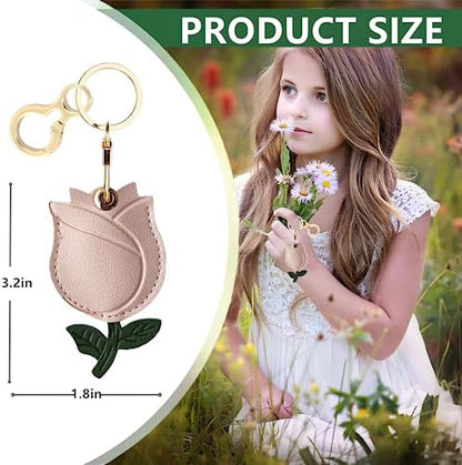 BORKUANA PU Leather Keychain Holder Protective Case Compatible with AirTag