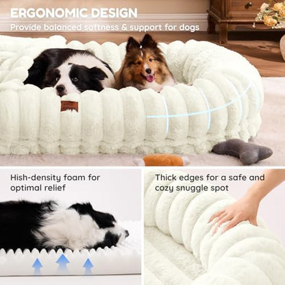 ChiXnuggle Orthopedic Human Dog Bed,Striped Faux Fur Washable Cover,Blanket