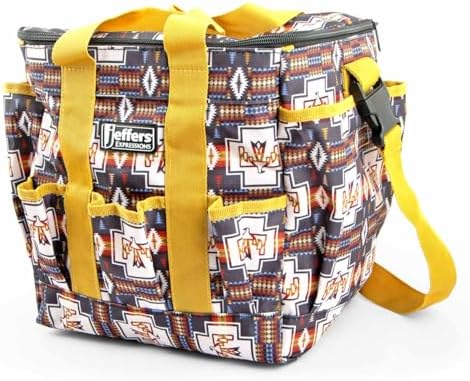 Jeffers Expression Deluxe Horse Grooming Bag – Large Zip Top Equestrian Tote w/Multiple Pockets, Handles & Adjustable Shoulder Strap, Padded Feet, Barn Essentials 11.5"x10.5"x8.5" - Thunderbird