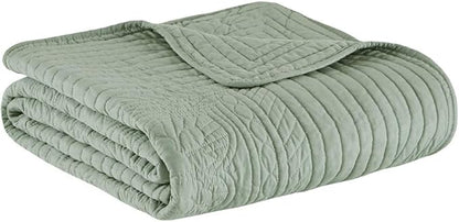 Madison Park Luxe Quilted Throw Blanket - Damask Stitching Design, Cotton Filled Spread, Ultra Soft, Cozy Bedding for Living Room Couch, Sofa, Bed, 60x72", Scalloped Borders Seafoam