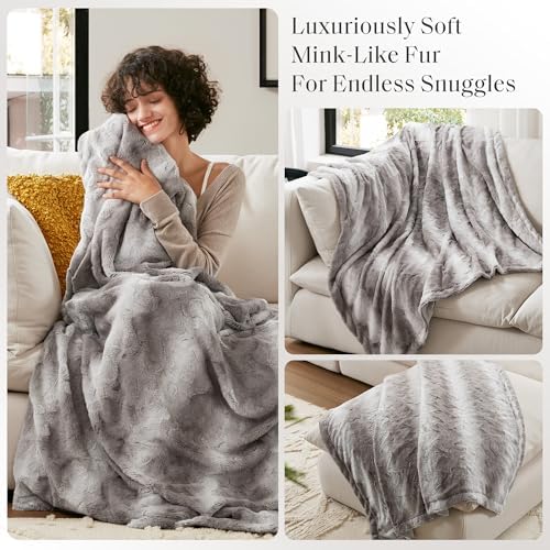 Madison Park Zuri Faux Fur Reversible Throw Blanket, 50 x 60 in, Grey