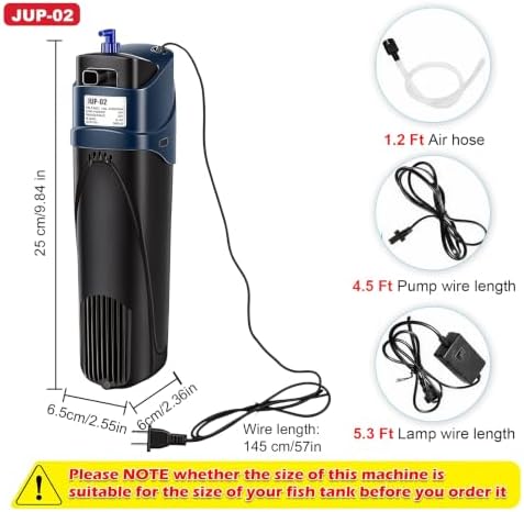 coospider-repta 132GPH Fish Tank Filter Aquarium Green Clean Submersible Machine, U-V for Aquarium for 10-60 Gal Tank