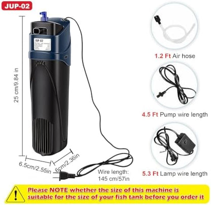 coospider-repta 132GPH Fish Tank Filter Aquarium Green Clean Submersible Machine, U-V for Aquarium for 10-60 Gal Tank