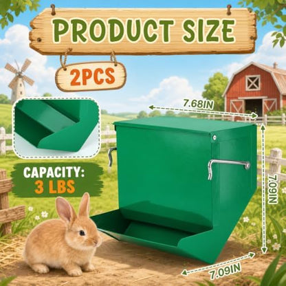 Maxcheck 2 Pcs Rabbit Feeder for Cages, 7.7 Inches, Solid Bottom, Green