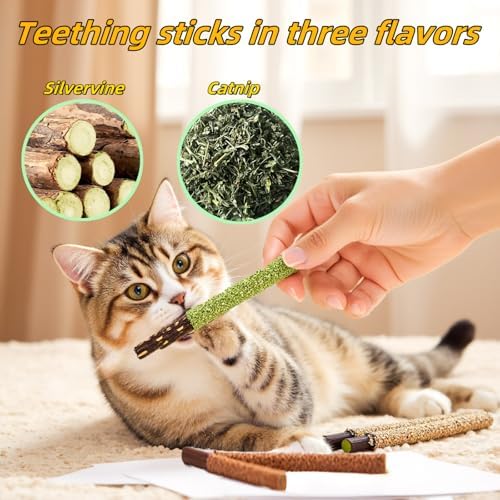 Cat Toys 12PCS Mix Catnip Chew Rope Silvervine Stick for Indoor Cat