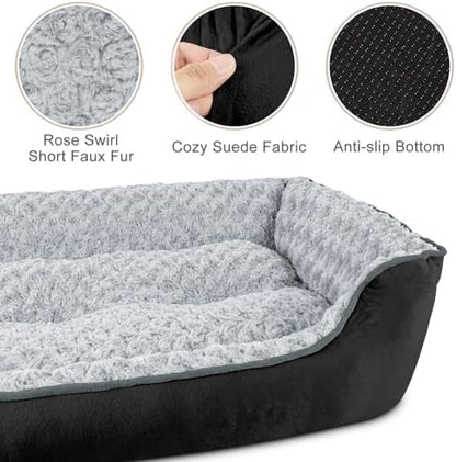 JOEJOY Rectangle Dog Bed for Large Medium Small Dogs Machine Washable Sleeping Dog Sofa Bed Non-Slip Bottom Breathable Soft Puppy Bed Durable Orthopedic Calming Pet Cuddler, Multiple Size, Black