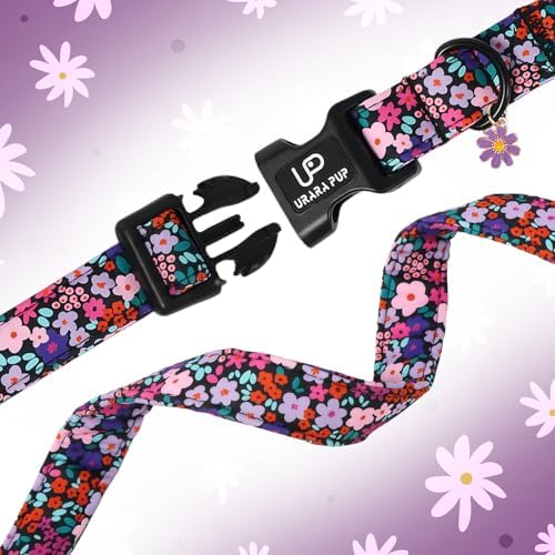Floral Dog Collar, UP URARA PUP Colorful Floral Adjustable Pet Collar with Flower Charm, Daily Dog Accessories for Small Medium Large Dogs