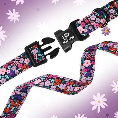 Floral Dog Collar, UP URARA PUP Colorful Floral Adjustable Pet Collar with Flower Charm, Daily Dog Accessories for Small Medium Large Dogs