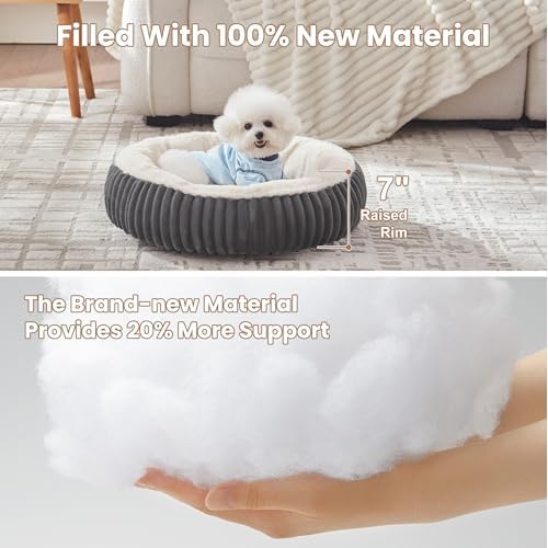 23 inches Calming Donut Dog Bed for Small Dogs,Charcoal