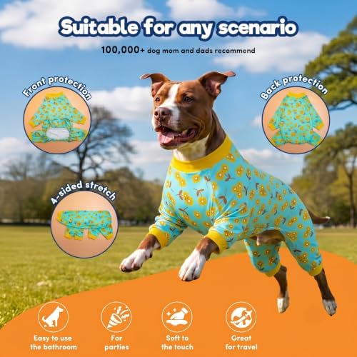 LovinPet Dog Pitbull Pajamas, Mint Flower Print, Yellow, M