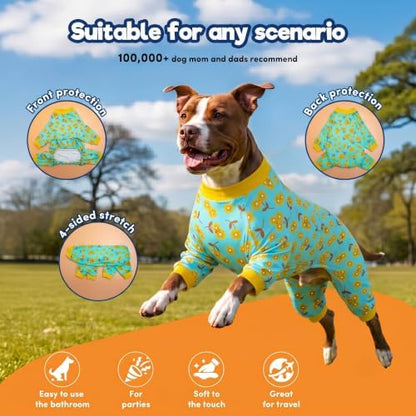 LovinPet Dog Pitbull Pajamas, Mint Flower Print, Yellow, M