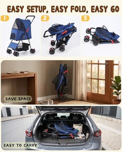 Pet Stroller for Small Dogs Cats, Lightweight Foldable Dog Stroller-Blue