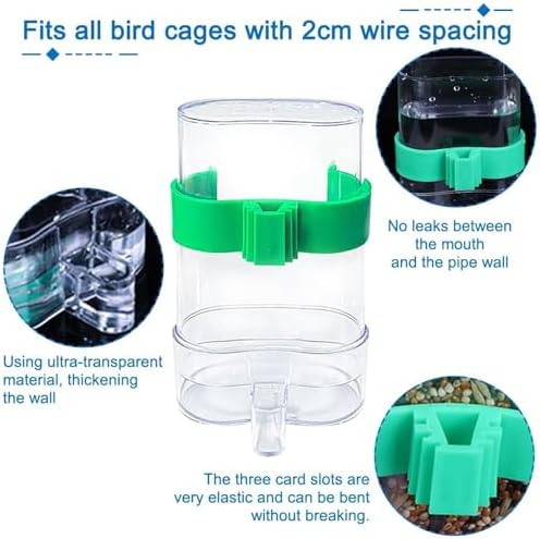 Hamiledyi No Mess Bird Feeders Water Dispenser Set Automatic Parakeet Cage Feeder with Perch Transparent Acrylic Container Parrot Cage Accessories for Canary Budgie Lovebirds Finches